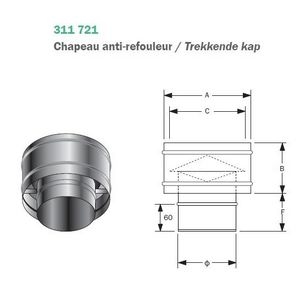 Trekkende kap enkelwandig RVS SPG 150mm Burgerhout